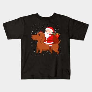 Santa Riding Dachshund Christmas Kids T-Shirt